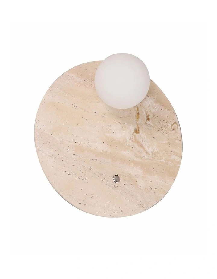 Poi Interior Round Travertine Base with Beige Finish & Round Opal Diffuser Wall Light image 1
