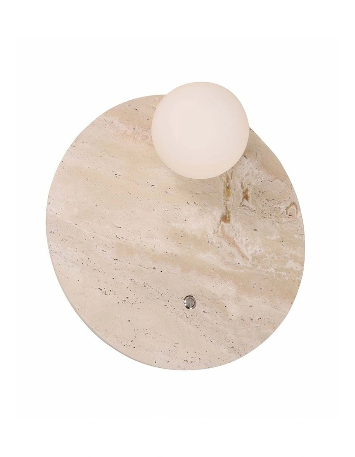 Poi Interior Round Travertine Base with Beige Finish & Round Opal Diffuser Wall Light image 3