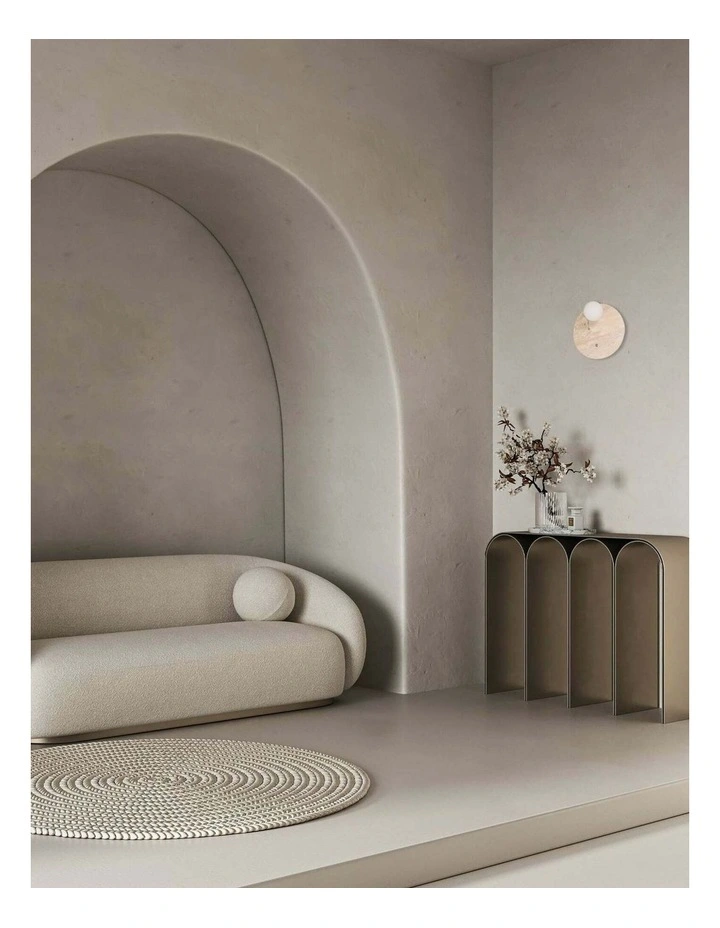 Poi Interior Round Travertine Base with Beige Finish & Round Opal Diffuser Wall Light image 4