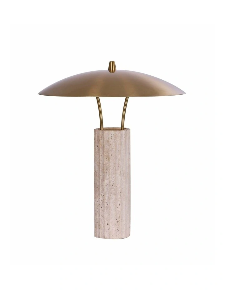 Paraccu Interior LED Beige Travertine Base Brass Sun Hat Shade Table Lamp image 1