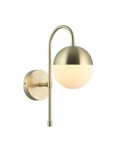 Aro Interior Round Opal Glass with Satin Gold Bracket Wall Light