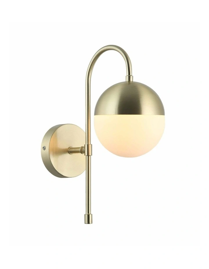 Aro Interior Round Opal Glass with Satin Gold Bracket Wall Light image 1