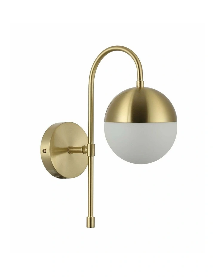 Aro Interior Round Opal Glass with Satin Gold Bracket Wall Light image 3
