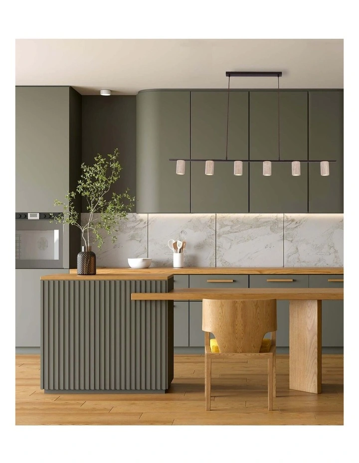 Tuberia Interior Linear Bar with Beige Travertine Tubular Shade Pendant Light image 2