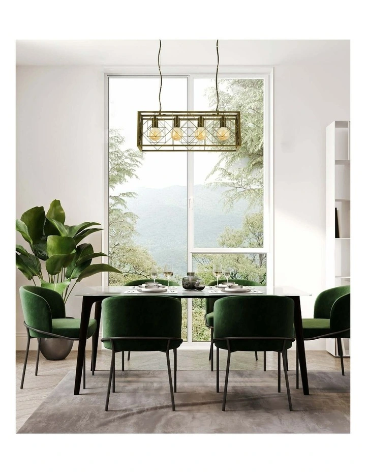 Gaggia Interior Rectangular Imitation Antique Brass Cage Pendant Light image 2