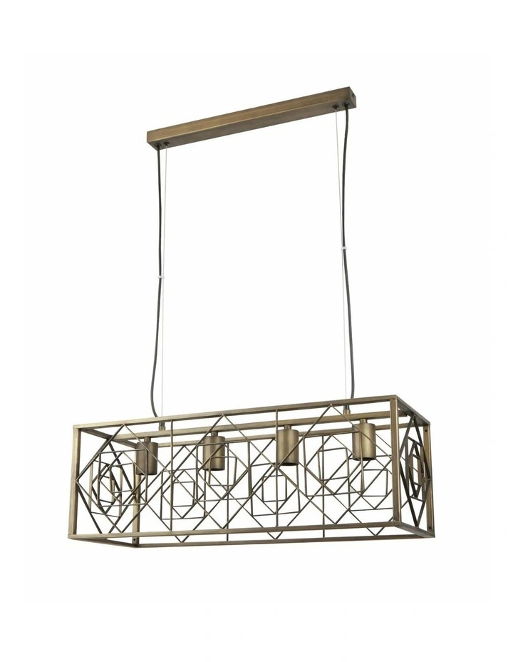 Gaggia Interior Rectangular Imitation Antique Brass Cage Pendant Light image 4