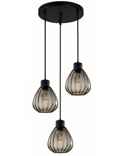 Tulip Interior Bronze Amber / Smokey Black Wine Glass Ribbed Multiple Round Base Pendant Lights
