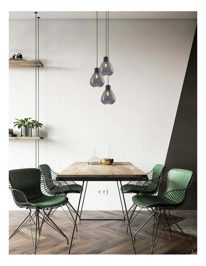 Tulip Interior Bronze Amber / Smokey Black Wine Glass Ribbed Multiple Round Base Pendant Lights image 2