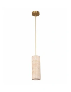Sagitta Interior Oblong Beige Travertine with Brass Highlight Pendant Light