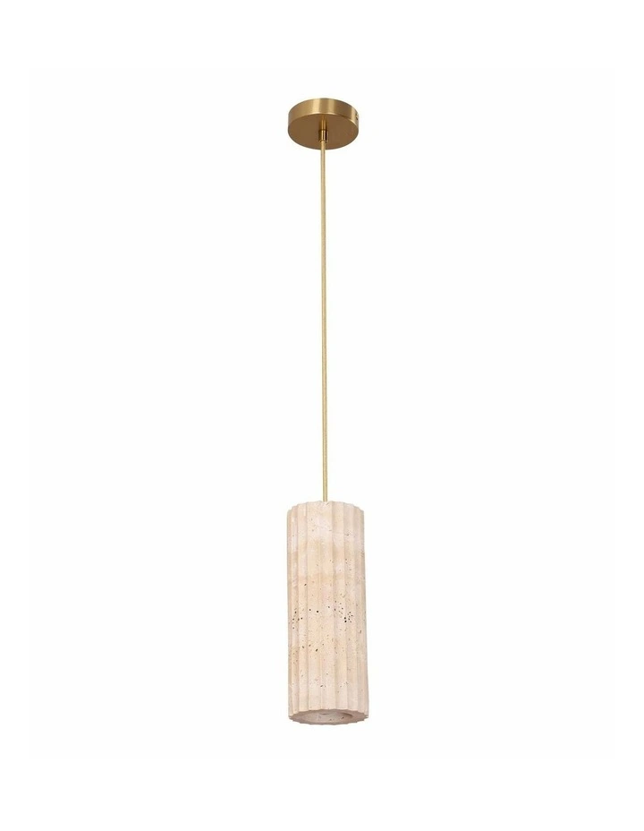 Sagitta Interior Oblong Beige Travertine with Brass Highlight Pendant Light image 1