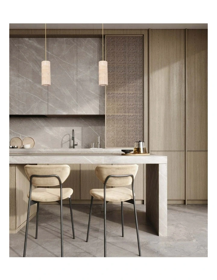Sagitta Interior Oblong Beige Travertine with Brass Highlight Pendant Light image 2