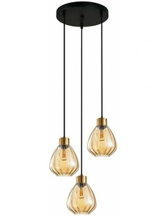 Tulip Interior Bronze Amber / Smokey Black Wine Glass Ribbed Multiple Round Base Pendant Lights