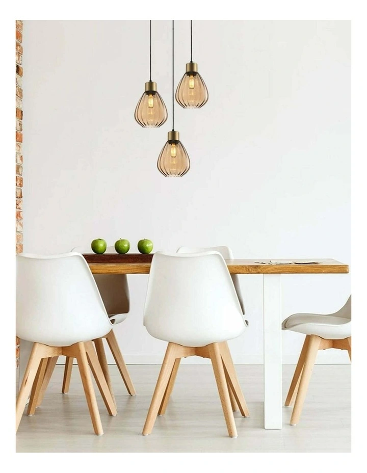 Tulip Interior Bronze Amber / Smokey Black Wine Glass Ribbed Multiple Round Base Pendant Lights image 2