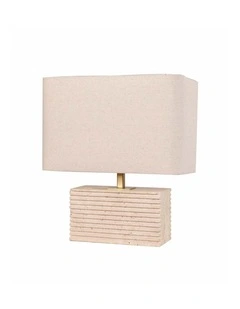Sagitta Rectangular Beige Travertine Base Rectangular Fabric Cream Shade Table Lamp
