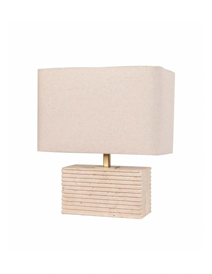 Sagitta Rectangular Beige Travertine Base Rectangular Fabric Cream Shade Table Lamp image 1