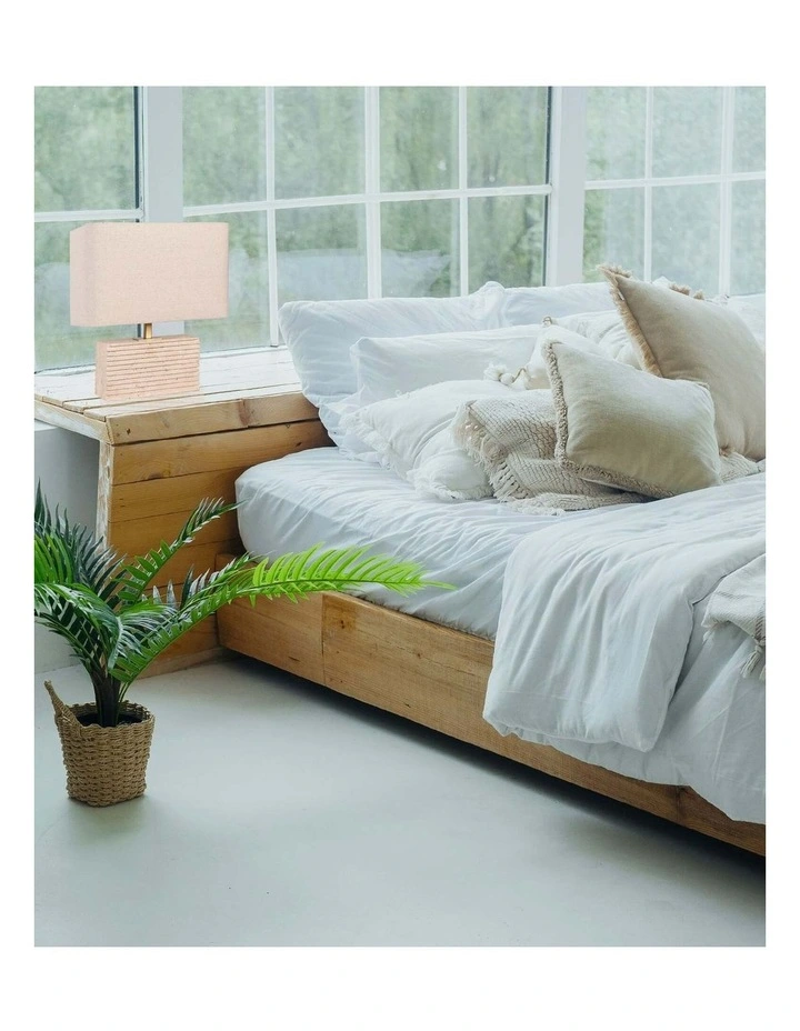 Sagitta Rectangular Beige Travertine Base Rectangular Fabric Cream Shade Table Lamp image 2