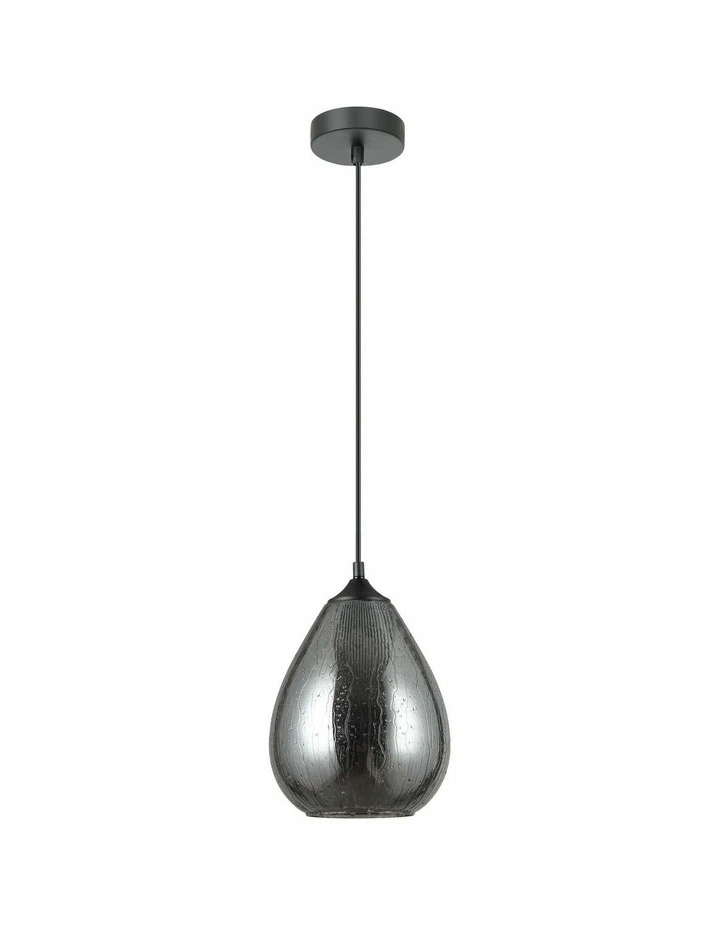 Chuva Smokey Black Mirror Finish Glass with Rain Drop Effect Oval Pendant Light image 1