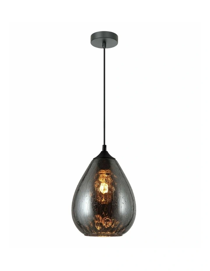 Chuva Smokey Black Mirror Finish Glass with Rain Drop Effect Oval Pendant Light image 2