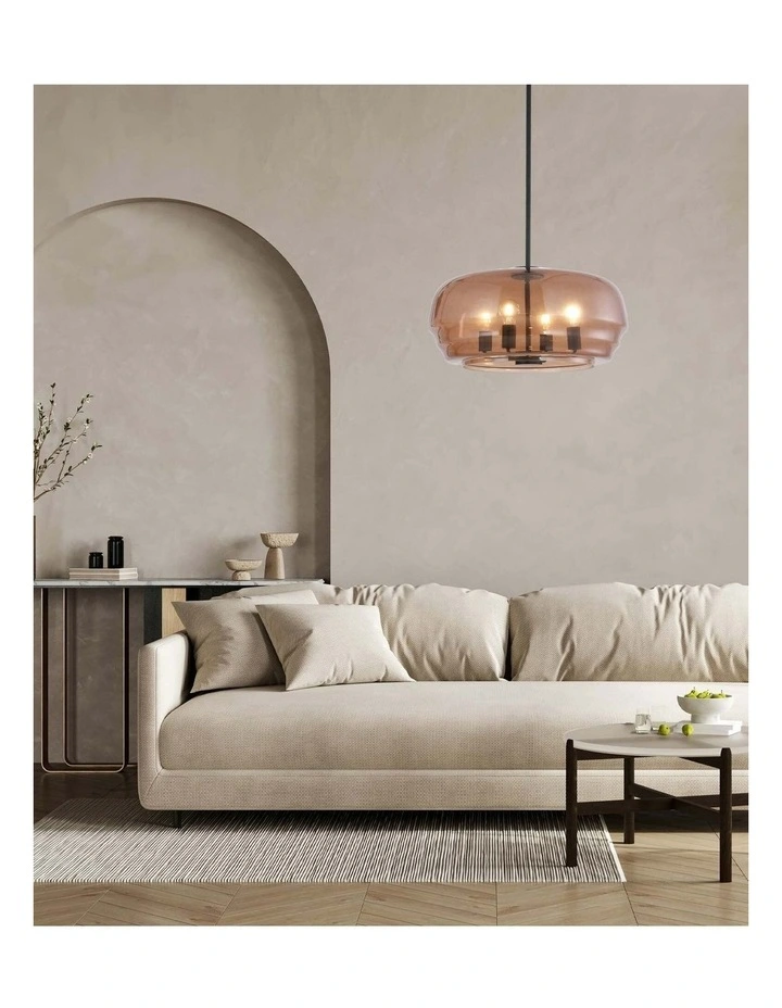 Cuad Interior Amber Flat Top Dome Glass Shade Pendant Light image 2