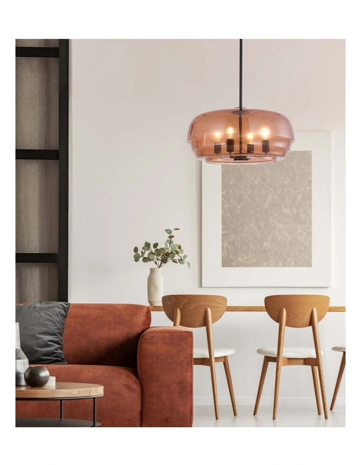 Cuad Interior Amber Flat Top Dome Glass Shade Pendant Light image 3