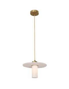 Lucerna Interior Cylinder Round Hat Alabaster Shade Brass Highlight Pendant Light
