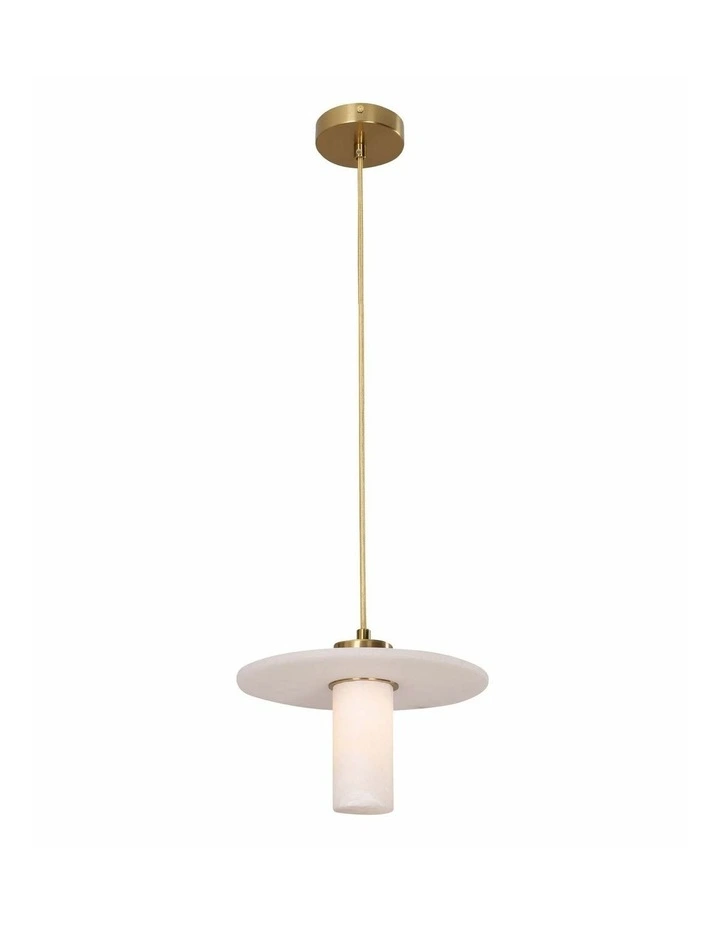 Lucerna Interior Cylinder Round Hat Alabaster Shade Brass Highlight Pendant Light image 1