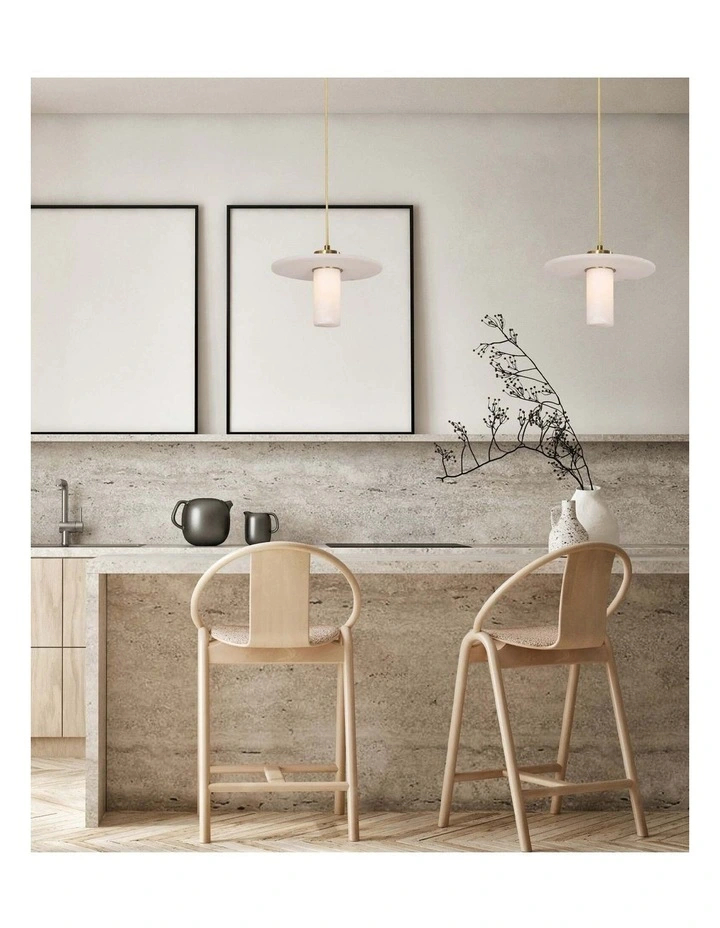 Lucerna Interior Cylinder Round Hat Alabaster Shade Brass Highlight Pendant Light image 2