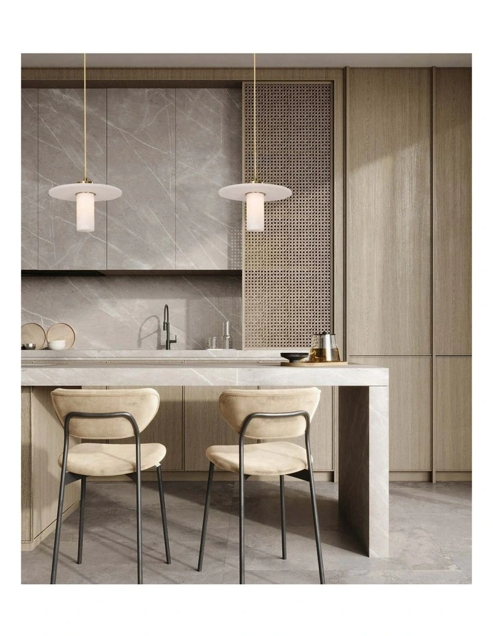 Lucerna Interior Cylinder Round Hat Alabaster Shade Brass Highlight Pendant Light image 3