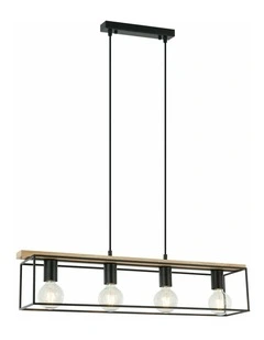 Virun Interior Rectangular Frame Wood with Black Hardware Pendant Light