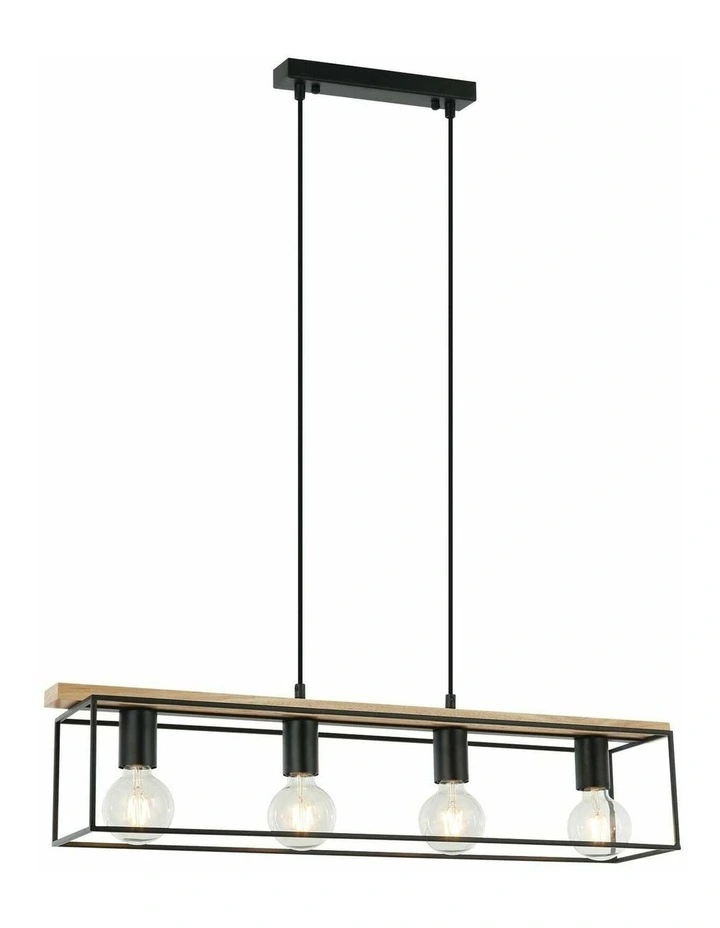 Virun Interior Rectangular Frame Wood with Black Hardware Pendant Light image 1