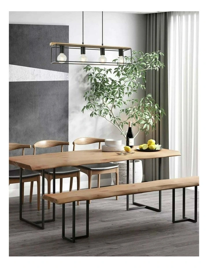 Virun Interior Rectangular Frame Wood with Black Hardware Pendant Light image 2