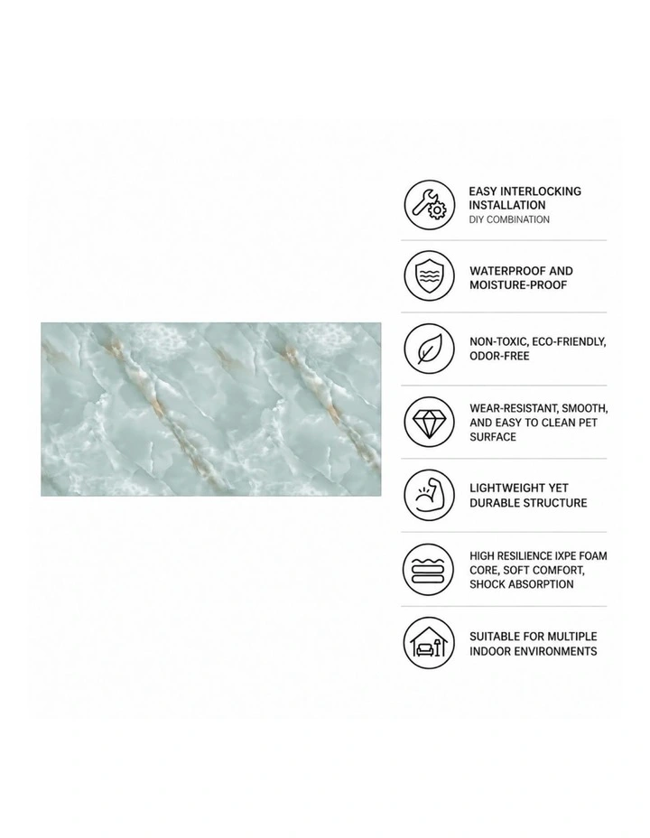 SOGA Peel & Stick Floor and Wall Tiles 30 x 60cm 10 Pack Jade Faux Marble image 6