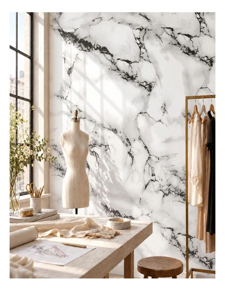 SOGA Peel & Stick Floor and Wall Tiles 60 x 60cm 10 Pack Black White Faux Marble image 3