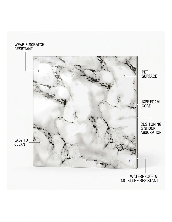 SOGA Peel & Stick Floor and Wall Tiles 60 x 60cm 10 Pack Black White Faux Marble image 6
