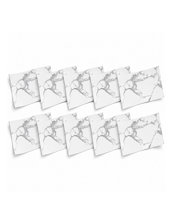 SOGA Peel & Stick Floor and Wall Tiles 30 x 60cm 10 Pack White Grey Faux Marble image 1