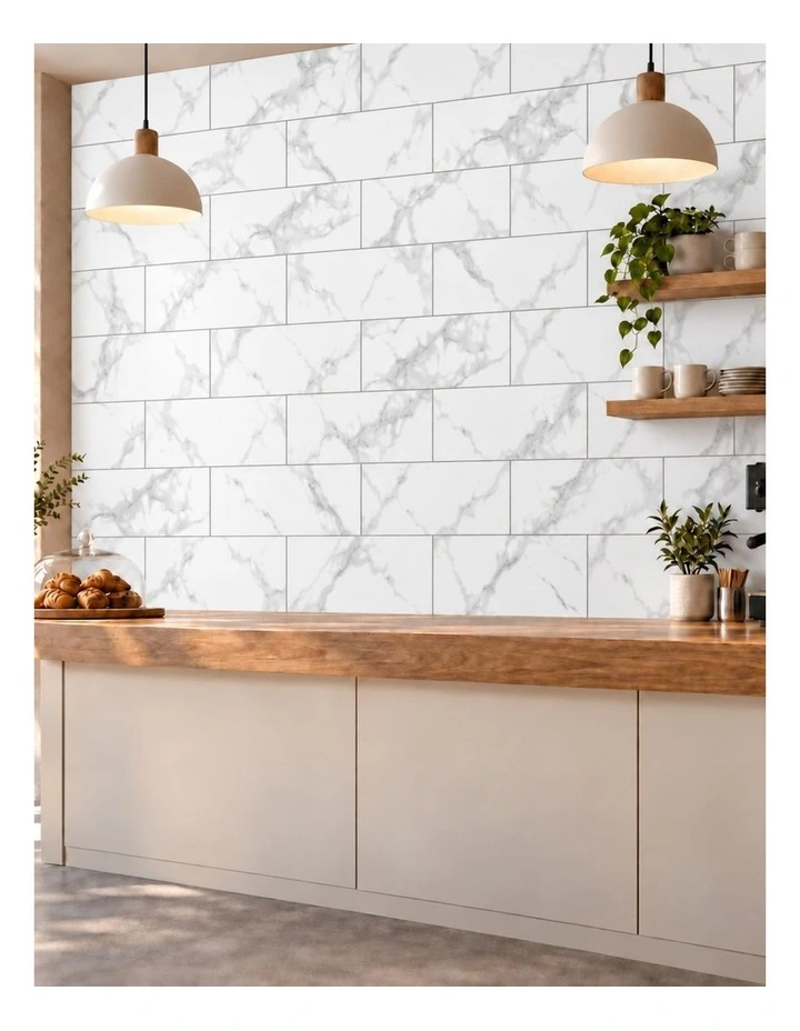 SOGA Peel & Stick Floor and Wall Tiles 30 x 60cm 10 Pack White Grey Faux Marble image 3