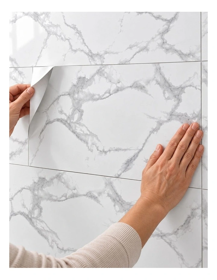 SOGA Peel & Stick Floor and Wall Tiles 30 x 60cm 10 Pack White Grey Faux Marble image 4