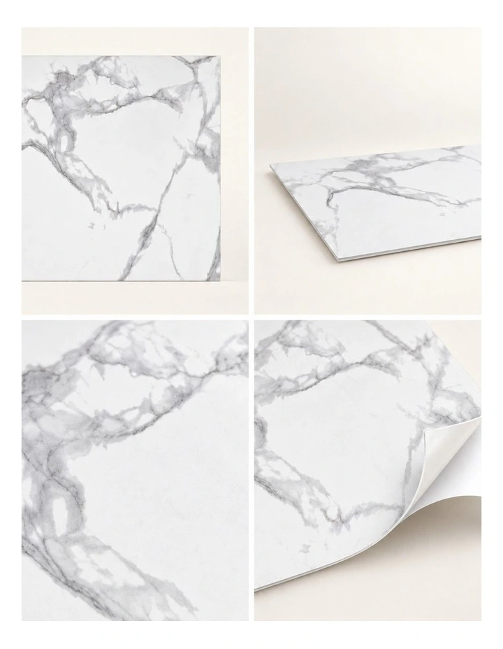 SOGA Peel & Stick Floor and Wall Tiles 30 x 60cm 10 Pack White Grey Faux Marble image 5