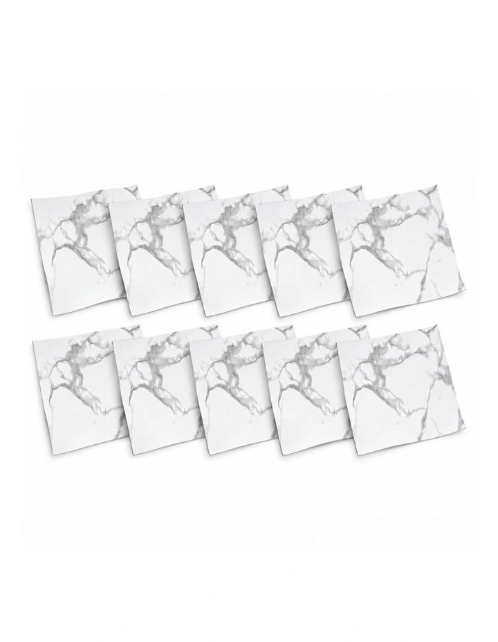 SOGA Peel & Stick Floor and Wall Tiles 30 x 30cm 10 Pack White Grey Faux Marble image 1