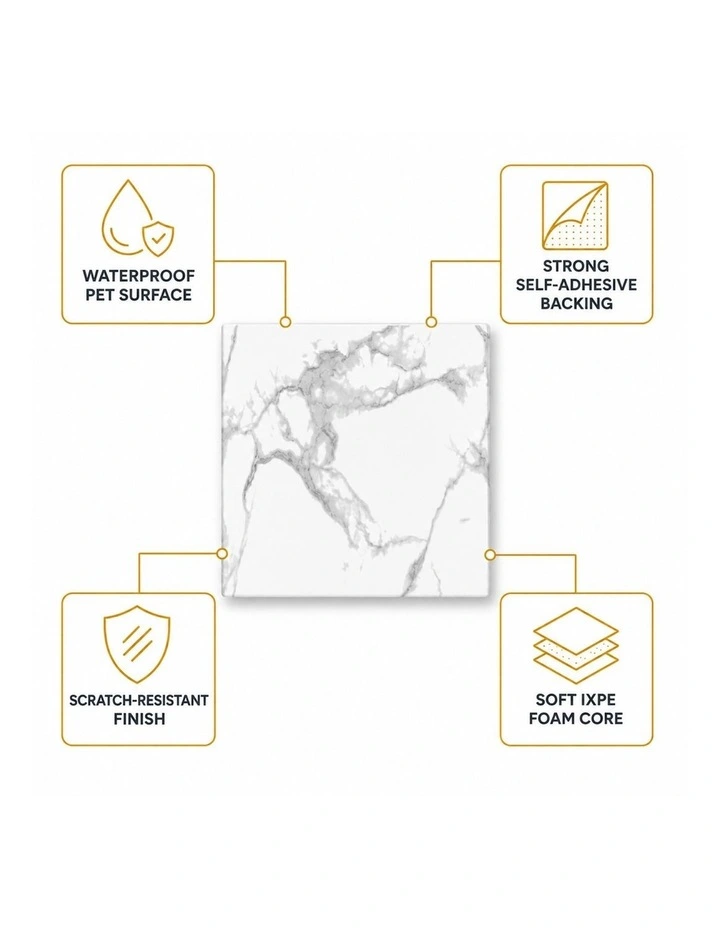 SOGA Peel & Stick Floor and Wall Tiles 30 x 30cm 10 Pack White Grey Faux Marble image 6