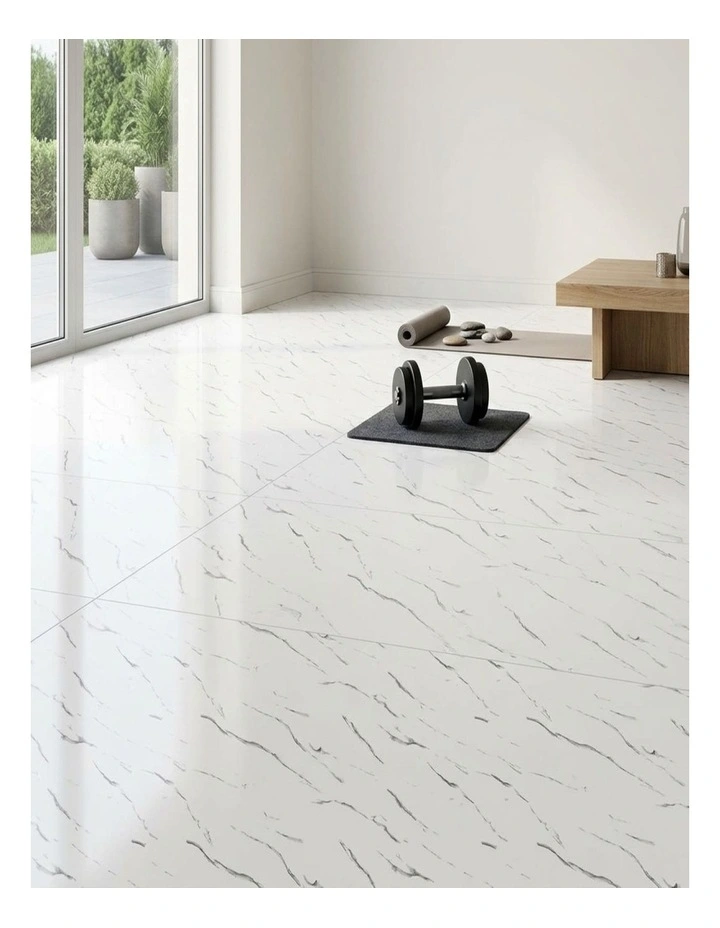 SOGA Peel & Stick Floor and Wall Tiles 30 x 60cm 10 Pack White Faux Marble image 3
