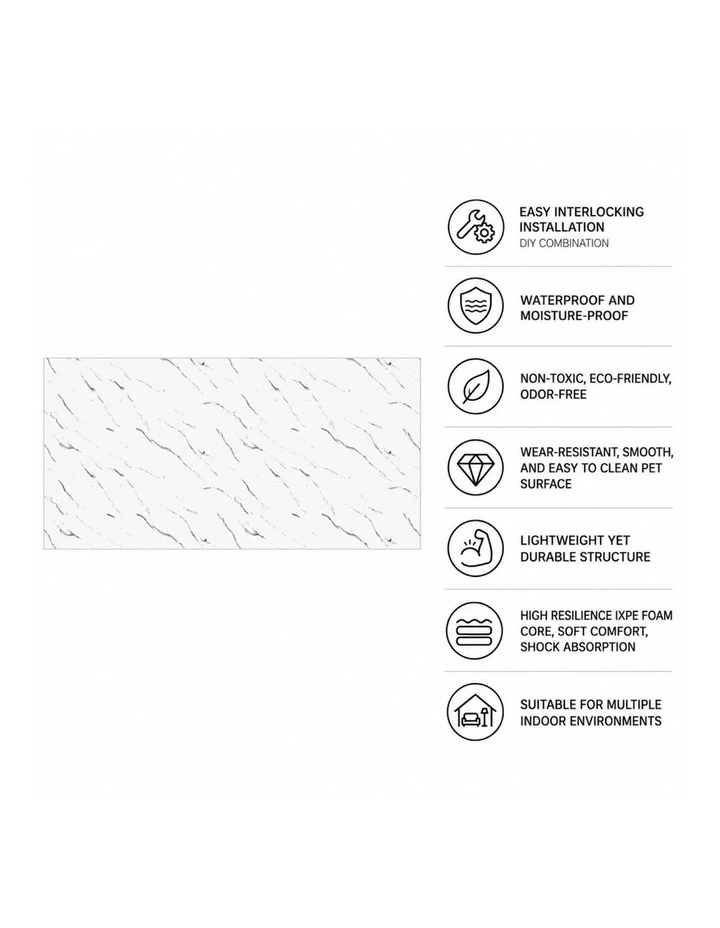SOGA Peel & Stick Floor and Wall Tiles 30 x 60cm 10 Pack White Faux Marble image 4