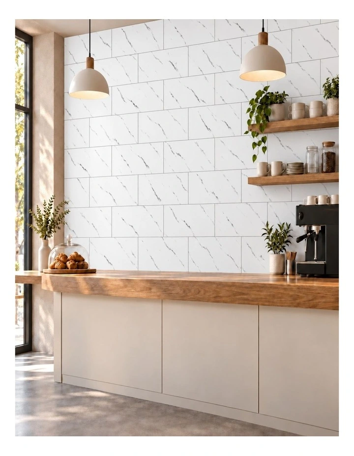 SOGA Peel & Stick Floor and Wall Tiles 30 x 30cm 10 Pack White Faux Marble image 3