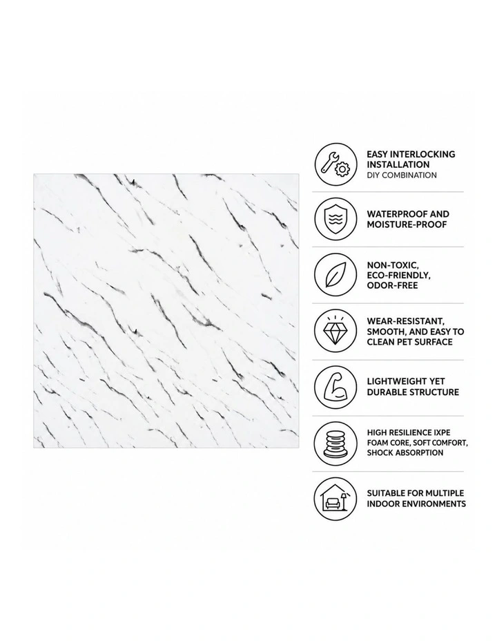 SOGA Peel & Stick Floor and Wall Tiles 30 x 30cm 10 Pack White Faux Marble image 5