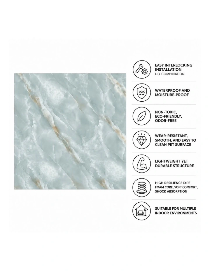 SOGA Peel & Stick Floor and Wall Tiles 60 x 60cm 10 Pack Jade Faux Marble image 5