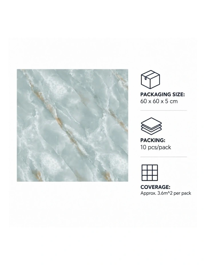 SOGA Peel & Stick Floor and Wall Tiles 60 x 60cm 10 Pack Jade Faux Marble image 6