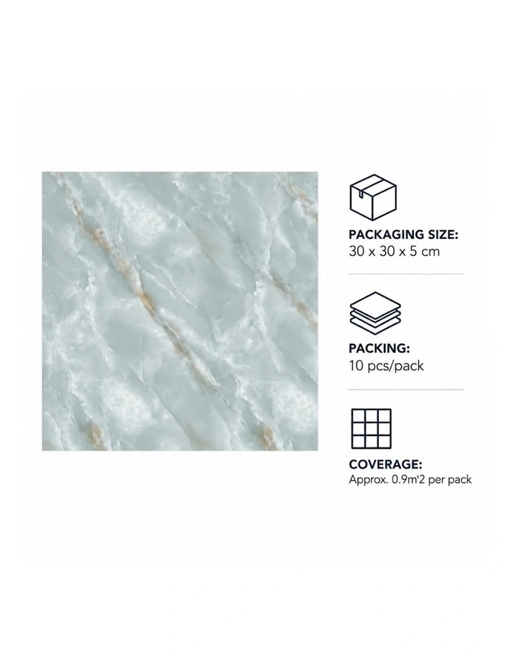 SOGA Peel & Stick Floor and Wall Tiles 30 x 30cm 10 Pack Jade Faux Marble image 5
