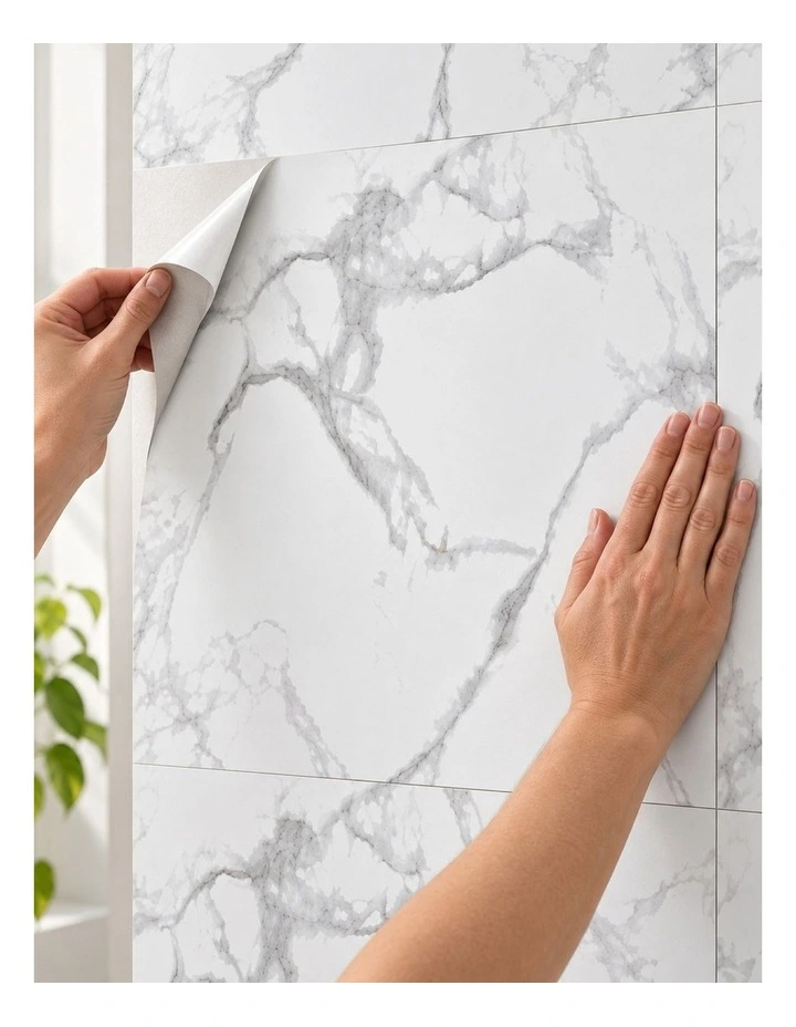 SOGA Peel & Stick Floor and Wall Tiles 60 x 60cm 10 Pack White Grey Faux Marble image 3