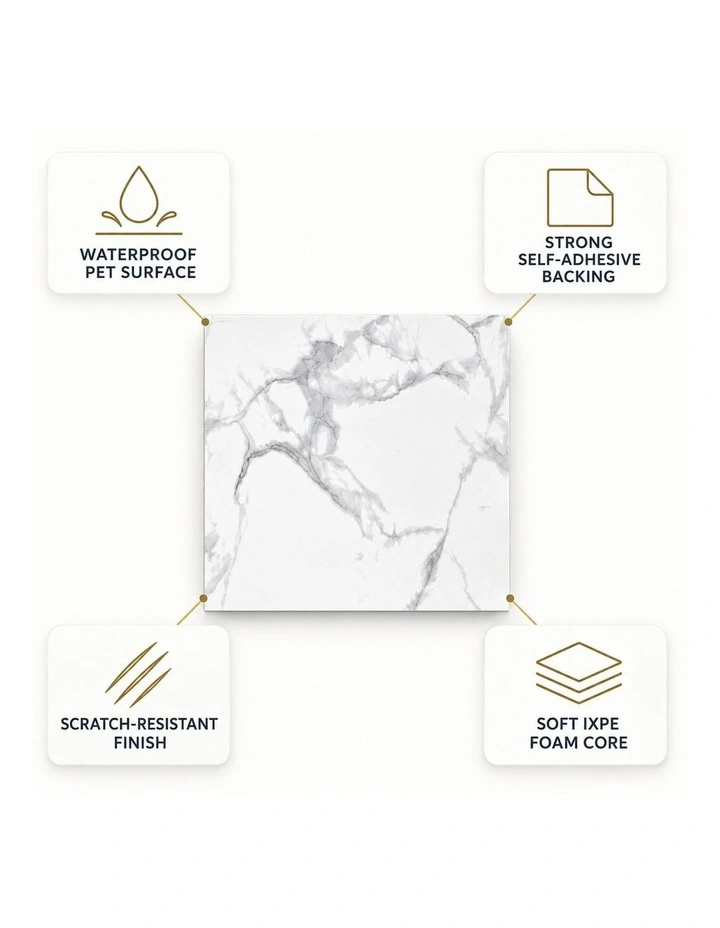 SOGA Peel & Stick Floor and Wall Tiles 60 x 60cm 10 Pack White Grey Faux Marble image 7