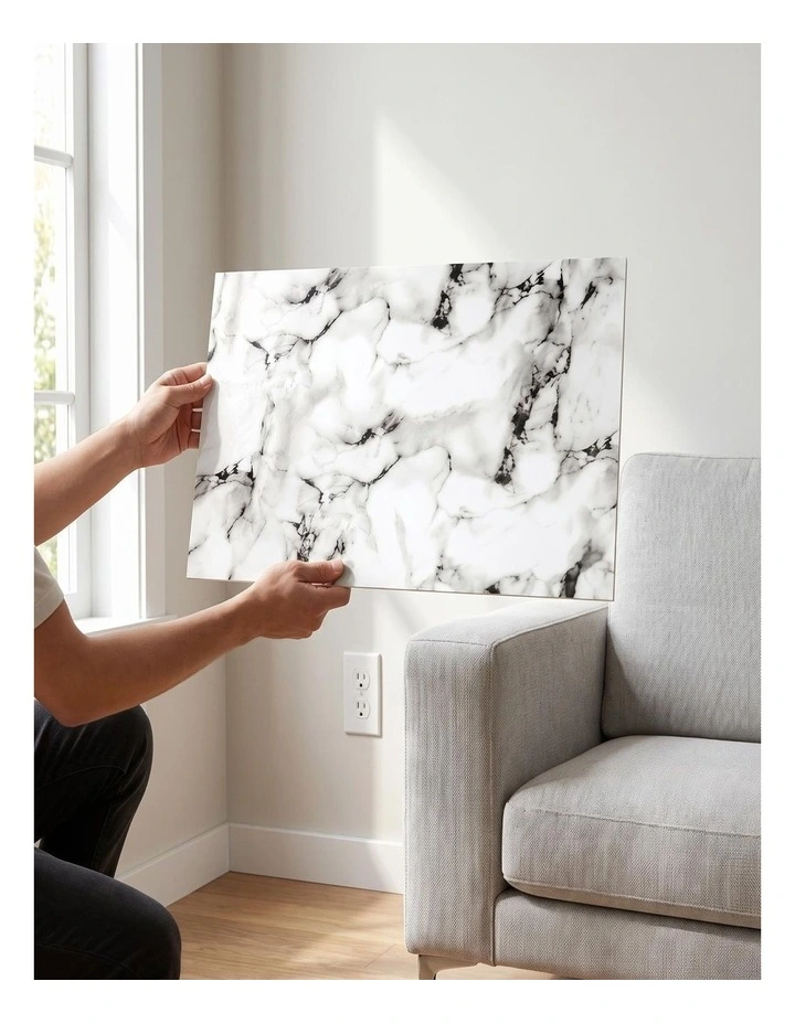 SOGA Peel & Stick Floor and Wall Tiles 30 x 60cm 10 Pack Black White Faux Marble image 4